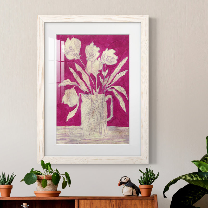 Fuchsia Arrangement II encadré mat - prêt à accrocher, H 20 po x l 17 po x P 1 po, Blanc