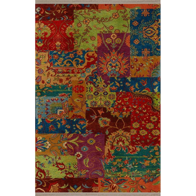 Tapis décoratif multicolore à motif floral rétro, Rectangle 4 pi 11,06 po x 7 pi 6,55 po
