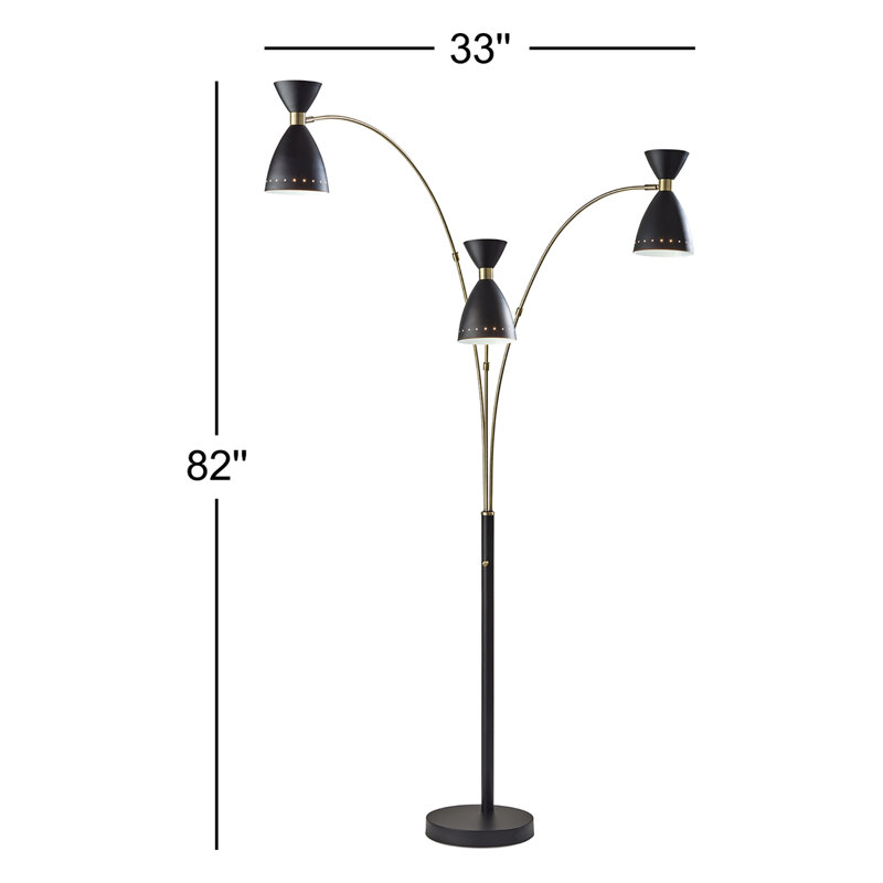 Lampe sur pied arquée 82 po Bimini, Noir / Laiton, Noir