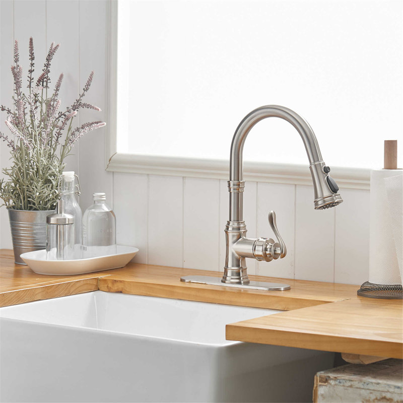 KIKO HOME Pull Down Kitchen Faucet, Brushed Nickel