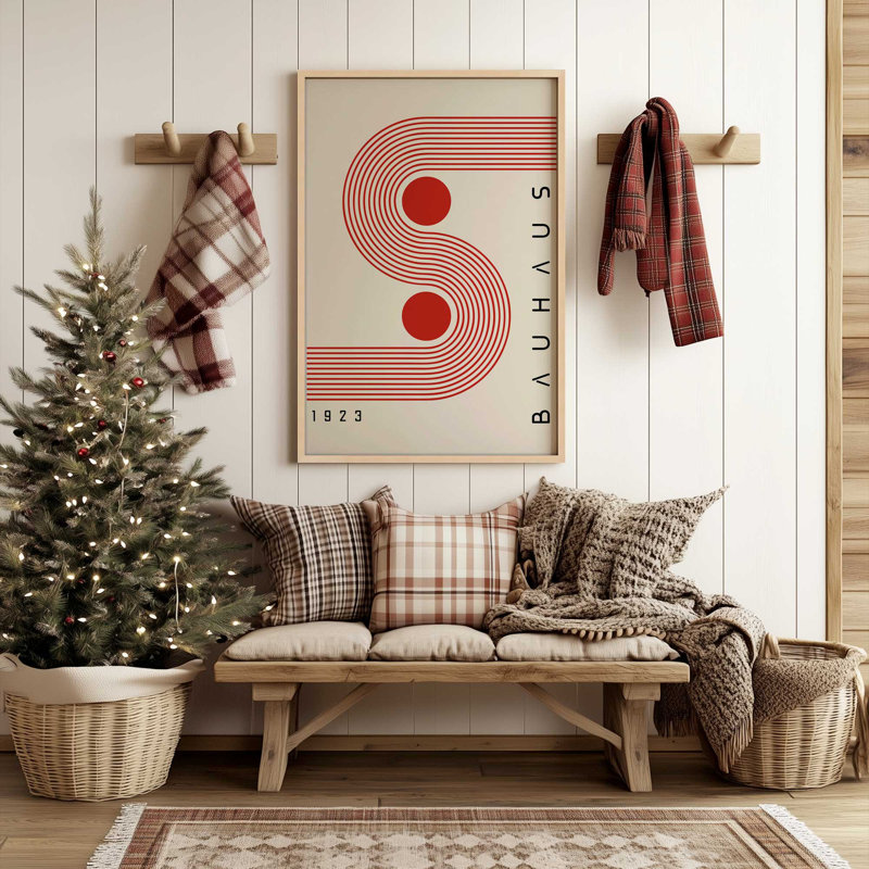 Affiche de cercles rouges et courbes Bauhaus, H 15 po x l 12 po, Cadre photo noir satiné