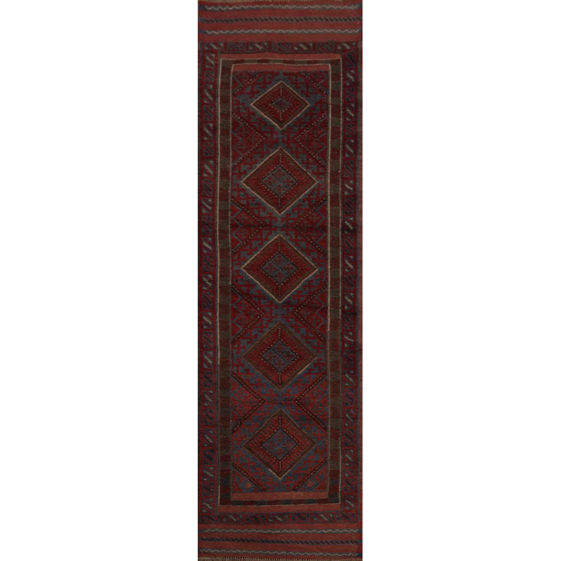 Tapis de couloir rouge en laine de conception unique 8 pi 1 po x 2 pi 0 po