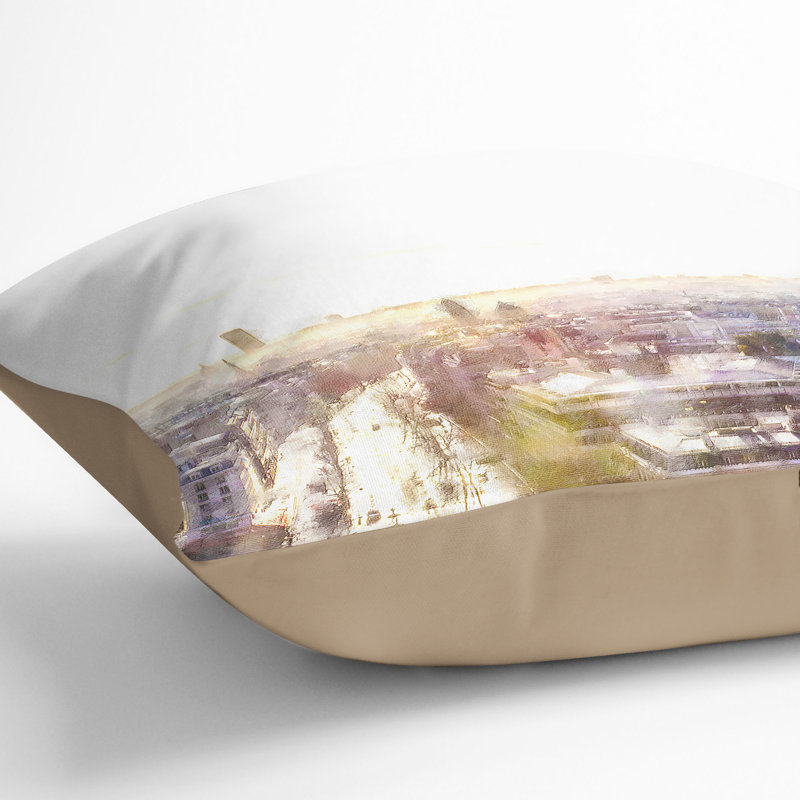 Sunlight over the Paris Skyline Cushion with Filling, 40cm H x 40cm W x 15cm D, Stone