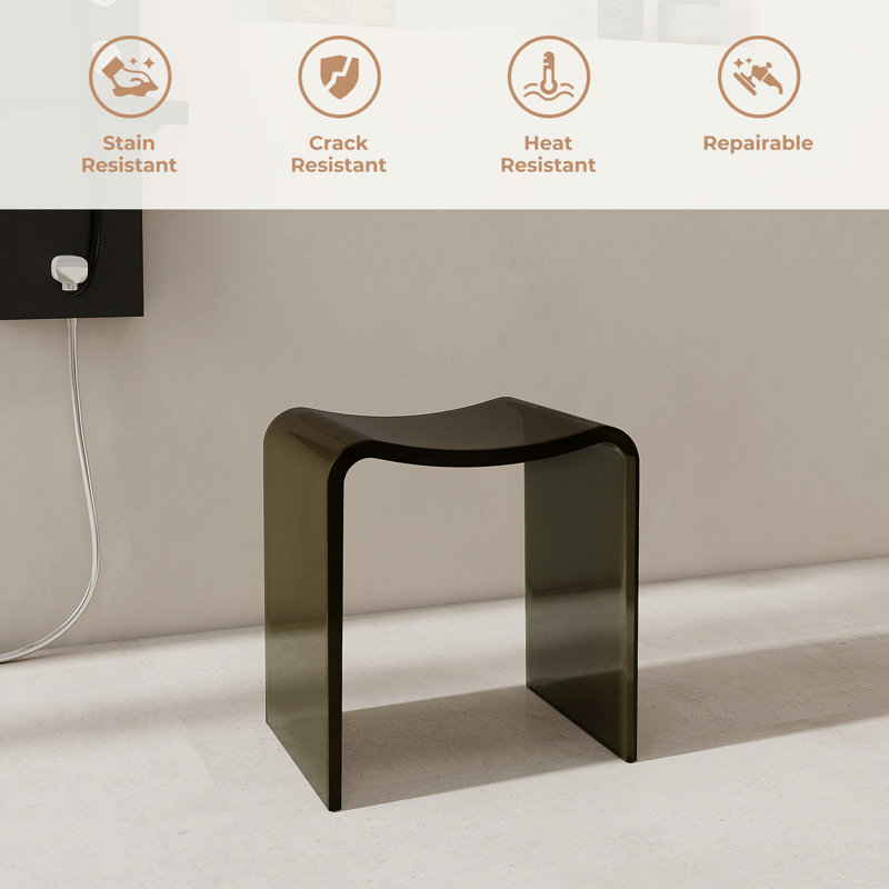 15.7'' Solid Surface Shower Bench Stool, Transparent Sepia
