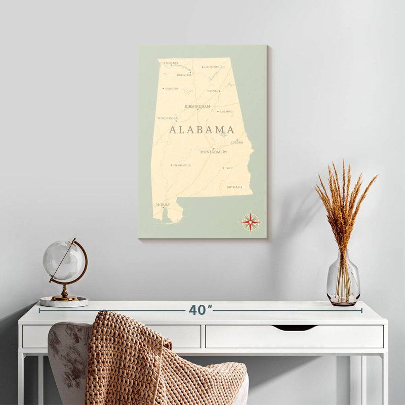 Ancienne carte de l'Alabama, Aliaz, H 24 po x l 16 po