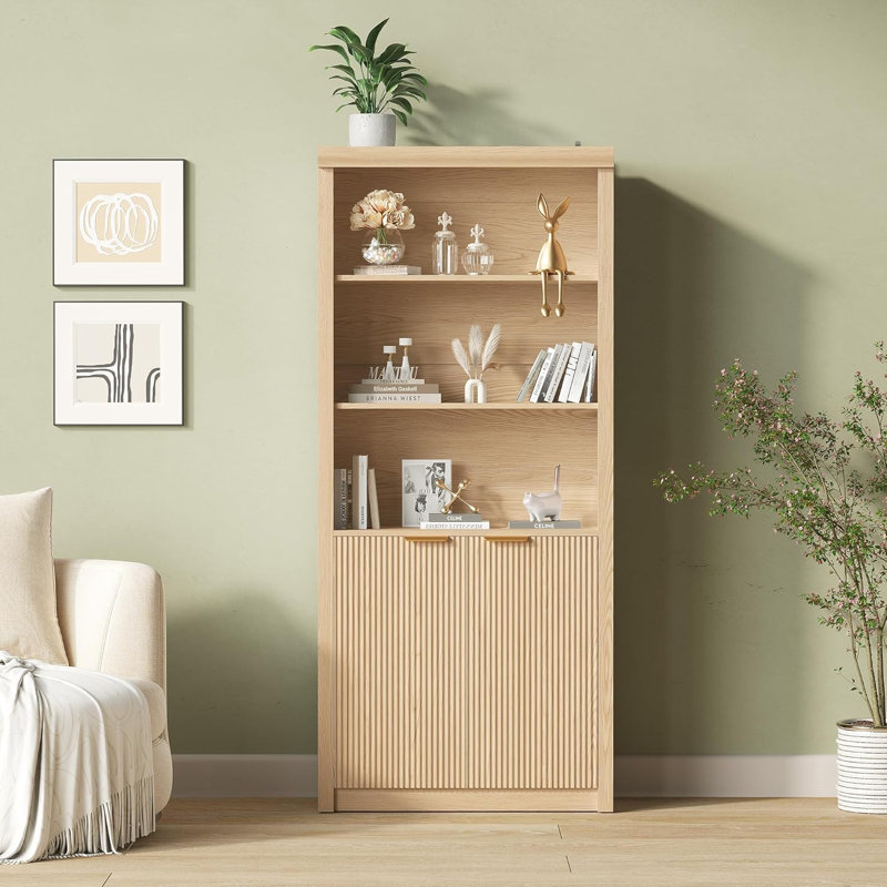 Bibliothèque à 5 niveaux avec armoire de rangement et tablette réglable, Chêne