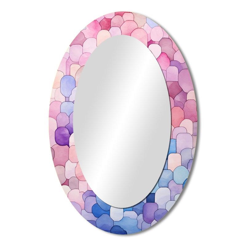 Miroir mural ovale bleu et rose, H 36 po x l 24 po
