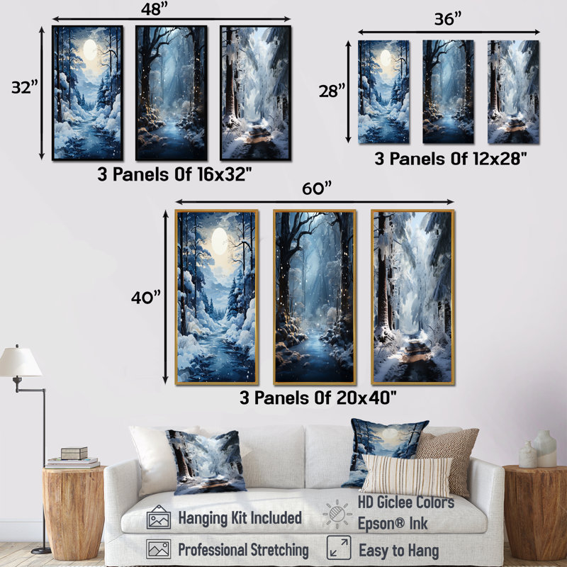 Ensemble de salon 3 pièces White Path To The Winter I, Cadre flottant doré, H 28 po x l 36 po