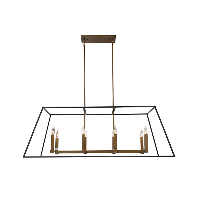 Lustre rectangulaire pour îlot de cuisine à 8 lumières avec décorations en bois Bodkins