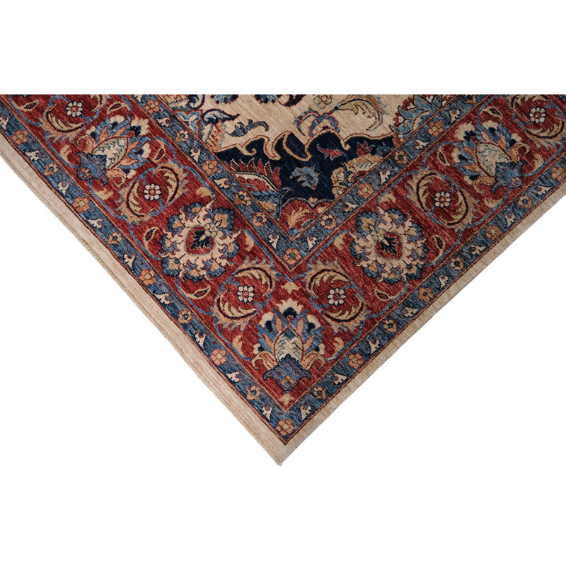 High-Quality Hand-Knotted Beige And Red Area Rug