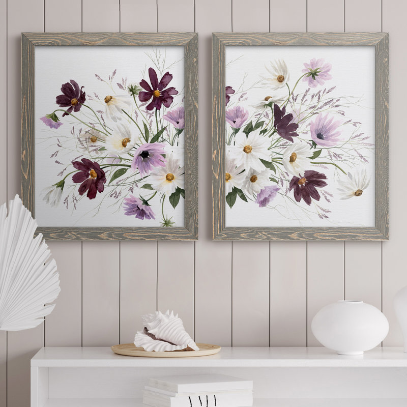 Améthyste Bouquet I - Ensemble de 2 peintures sur toile encadrées, Gris, H 24 po x l 36 po x P 1,5 po
