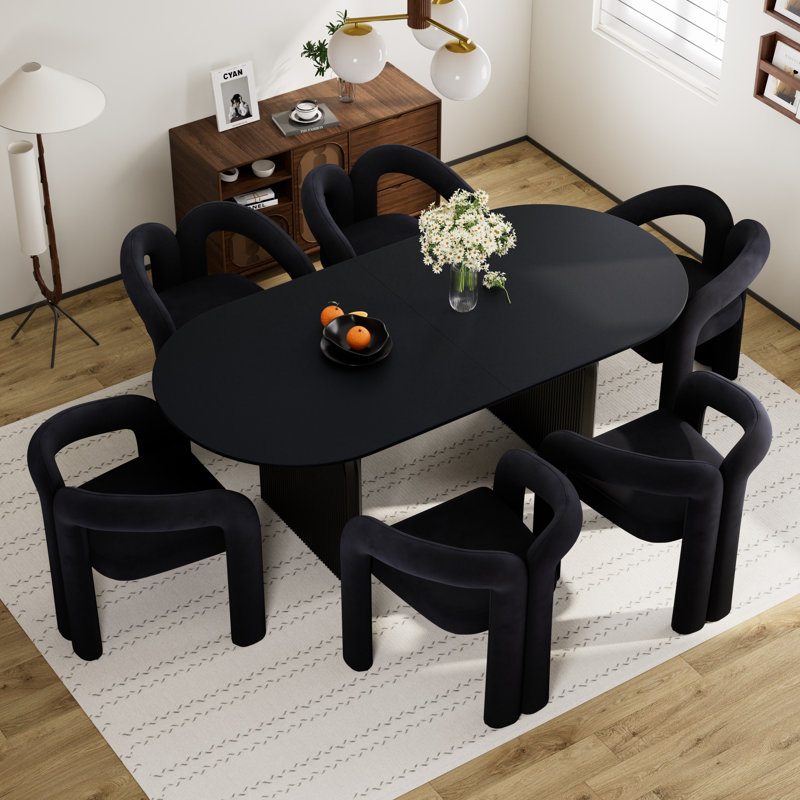 Ensemble de table de salle à manger 70 po avec chaises Velevt, 7 pièces: table, 6 chaises, Noir, Noir