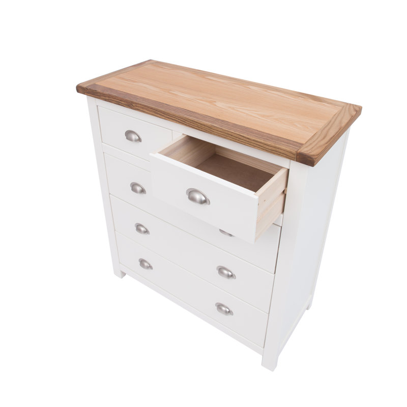 Vasquez 90cm W 5 - Drawer Chest of Drawers, White/Brown/Satin Chrome