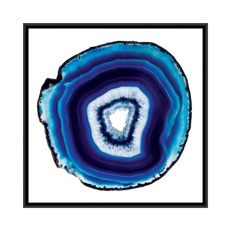 « indigo oxide », impression sur toile tendue, H 18 po x l 18 po x P 1,5 po, Toile avec cadre noir, Pas de tapis