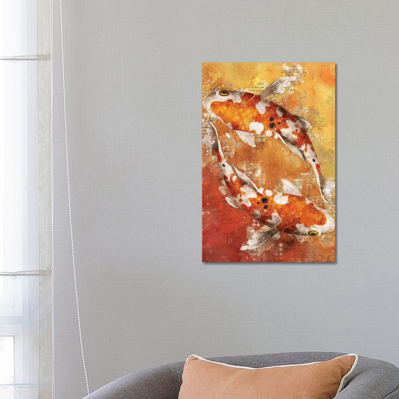 Koi Fishes Red by Durro Art - Wrapped Canvas Painting, 66.04 cm H x 45.72 cm W x 3.175 cm D