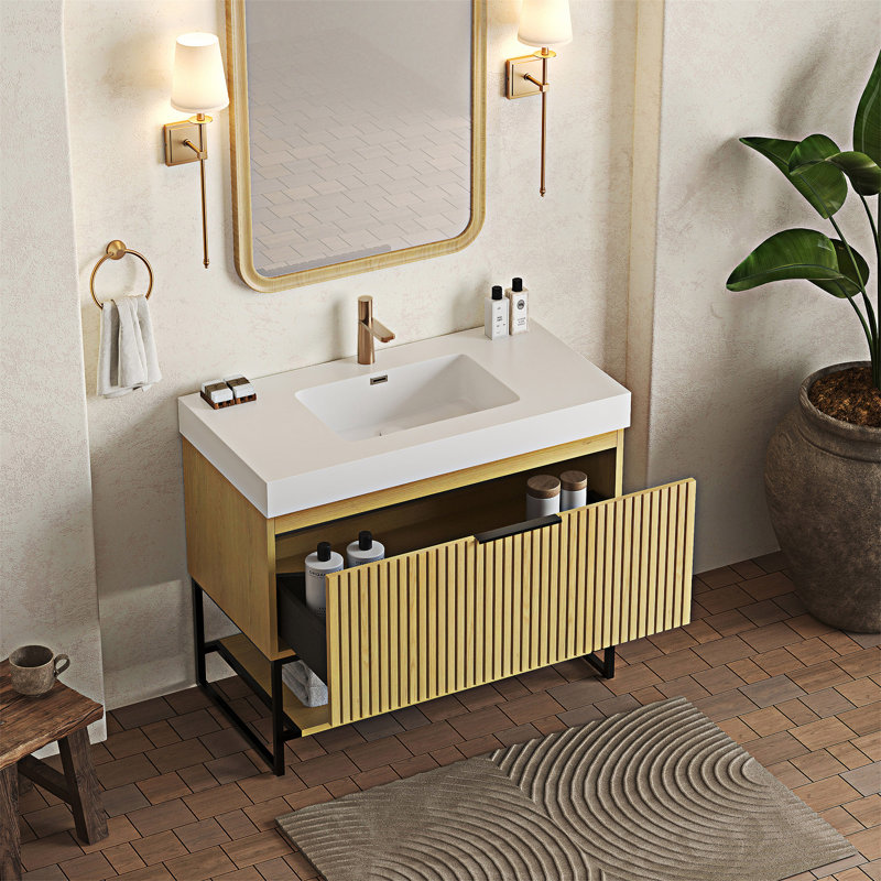 Meuble-lavabo autoportant avec lavabo, Blanc, 36"