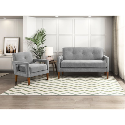 Chenille grise rembourrée 2 pièces et chaise de salon - ressorts ensachés, structure en bois massif, pieds au fini noyer, conception moderne de 300 lb par siège, coussins réversibles, pieds