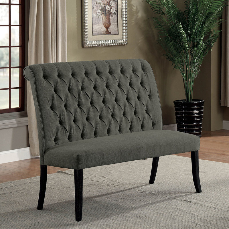 Fatima Linen Blend Upholstered Bench, Gray