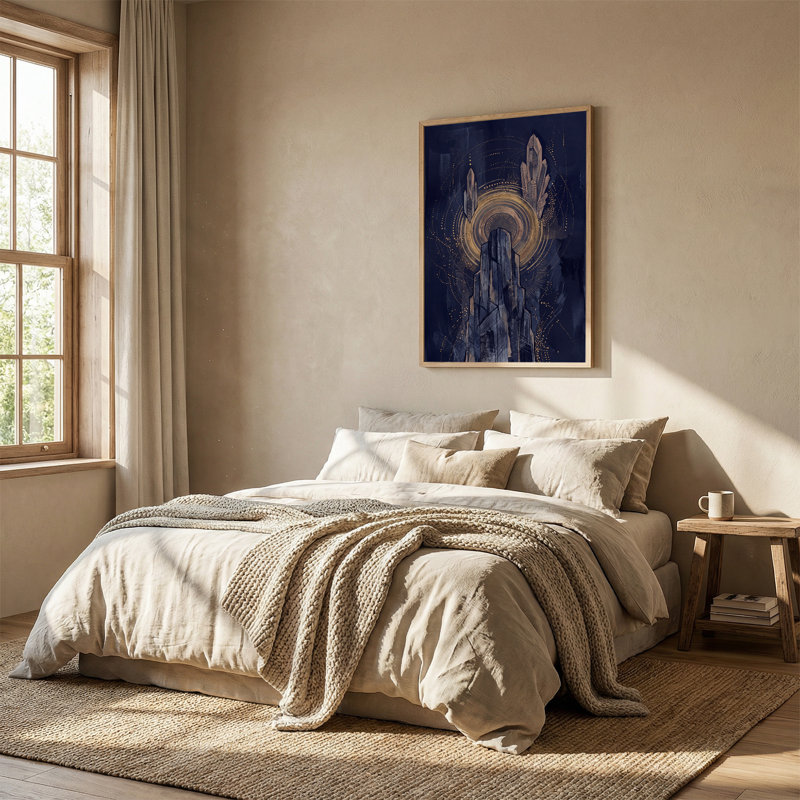 Art mural en toile bleu foncé avec des anneaux dorés brillants, 36"H x 24"W