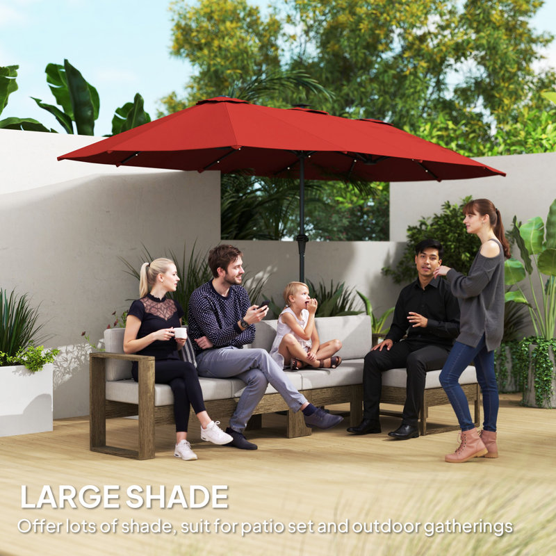 Grand parasol de patio de 13 pi avec lumières solaires, parasol de marché rectangulaire double face avec manivelle et 48 lumières DEL pour le jardin, la piscine et la cour arrière, UPF 30+