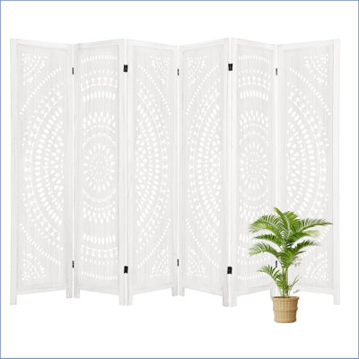 Paravent en bois - Cloison de ferme moderne de 67 pouces de hauteur, motif floral rond sculpté pour l'intimité du bureau personnel, de la chambre à coucher et du jardin, écran pliant autoportant en bois