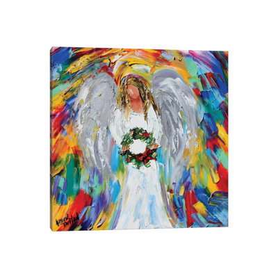 Christmas Angel With Wreath by Karen Tarlton - Wrapped Canvas Painting