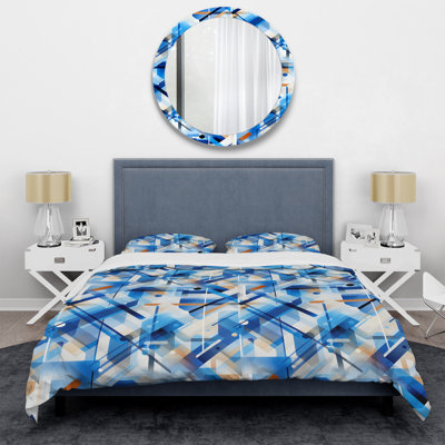 Ensemble de housse de couette à motif géométrique bleu et blanc cobalt II