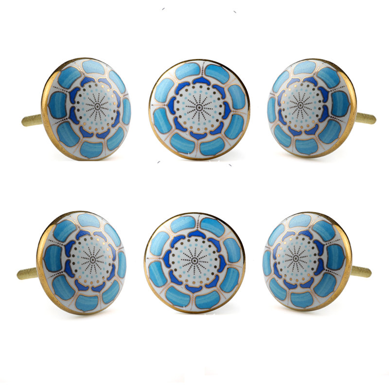 Paquet multiple de boutons de champignon Marigold de 1,8 po de diamètre, Bleu clair / blanc / or