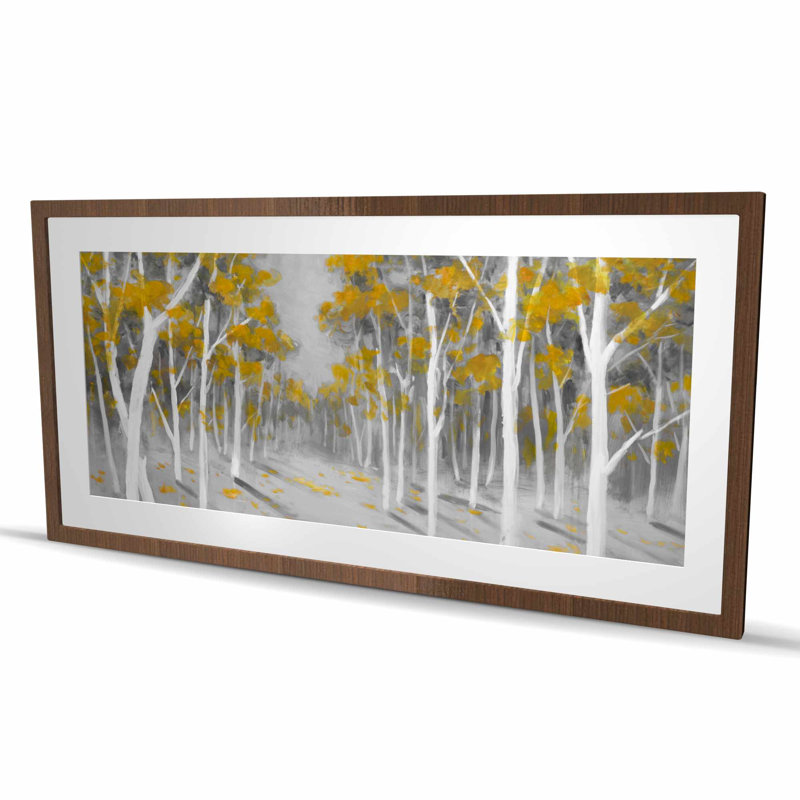 Yellow Birch Forest - reproduction encadrée avec passe-partout pour la décoration intérieure, H 24 po x l 48 po, Brun