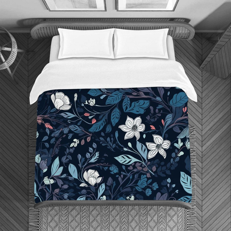Machine Printed Duvet Cover, Twin Duvet Cover, Navy/Silver