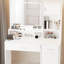 Coiffeuse avec miroir et bande à DEL, commode de rangement à 3 niveaux. Utilisation dans la chambre à coucher. Panneau de particules blanc, chambre à coucher d'une profondeur de 52,92 po X 15,61 po de hauteur
