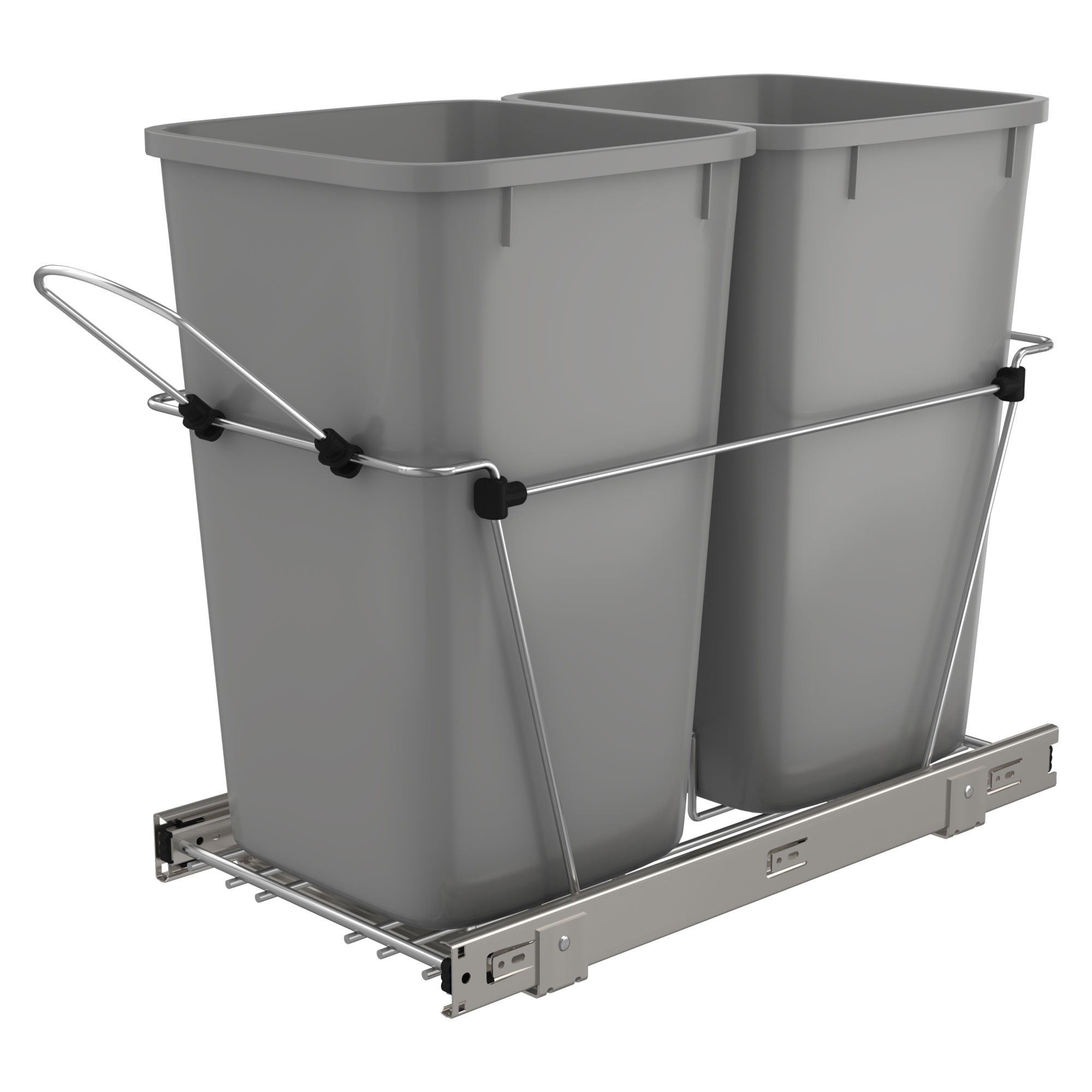 Bottom Mount Under Sink Double Trash Bin Pull-Out, with 15 Liter (4 Gallon)  and 8 Liter (2 Gallon) Gray Bins with Lids, with Soft-Close Slides by  Rev-A-Shelf