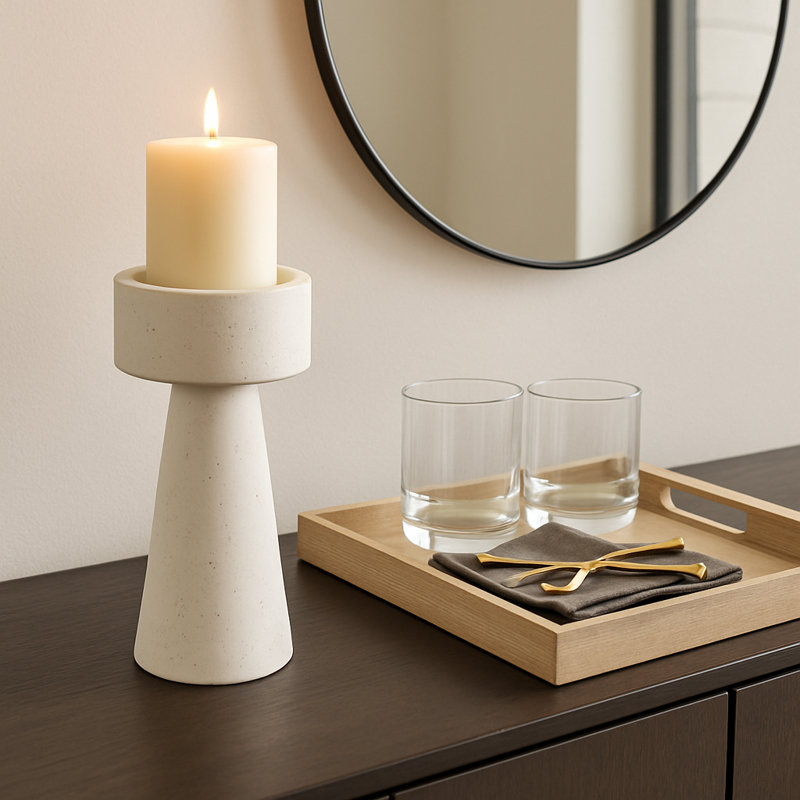 Modern Taper And Pillar Candle Holder For Home Decor - Decorative Floor Inspired Candle Stand For Tabletop And Living Room Decor -  White