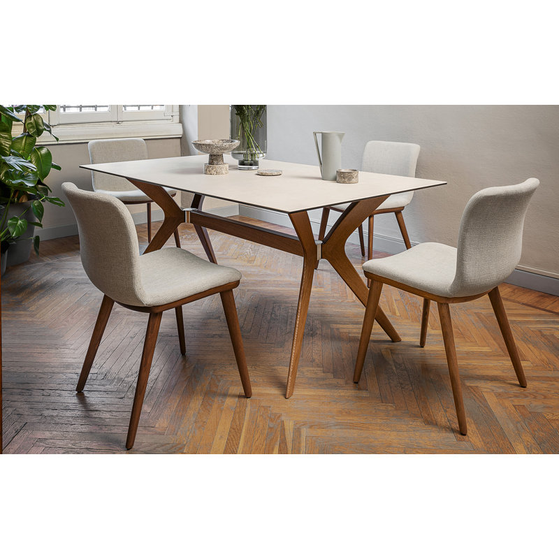 Annie Upholstered Dining Chair with Wooden Legs, Anouk Sand, Canaletto Walnut