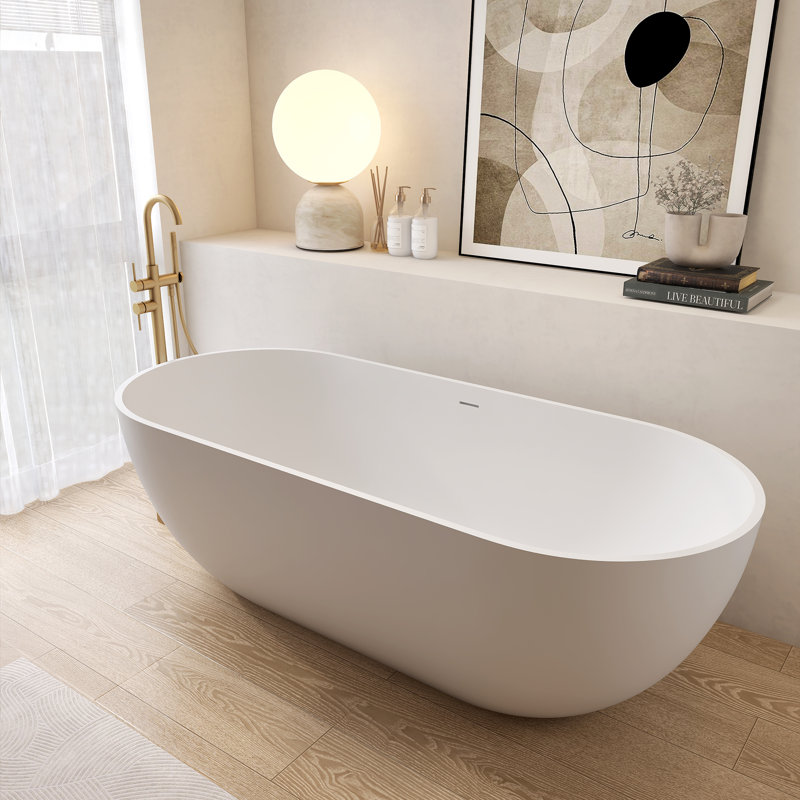 68.9“Freestanding Bathtub Solid Surface Freestanding Soaking Tub, White
