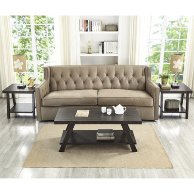 Table basse gris anthracite et beige patiné - 3 tablettes de rangement contemporaines en bois