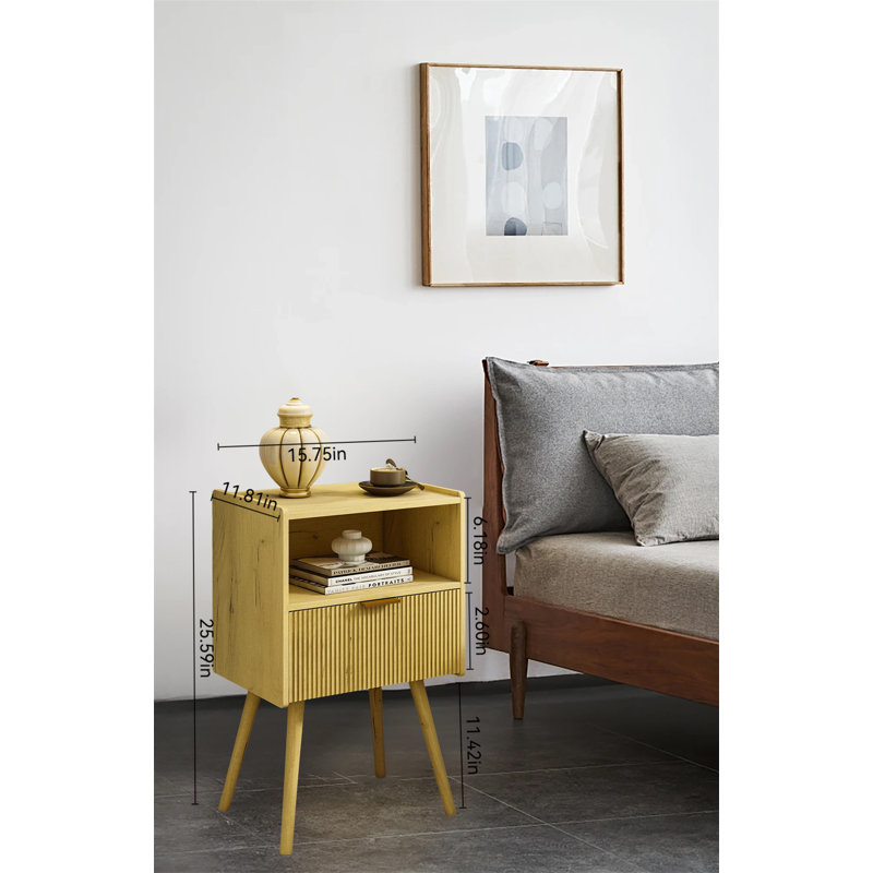 Table de chevet moderne avec tiroir de rangement - Compacte et élégante, Jaune