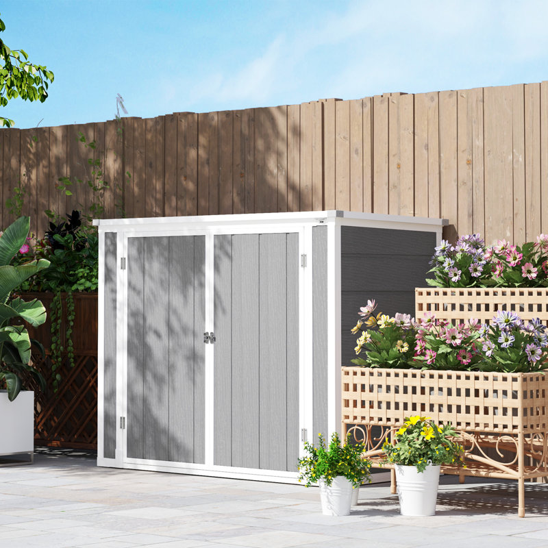 Outsunny Garden Shed Lockable for 2 Trash Cans, Grey
