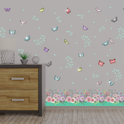 Flowers, Butterflies Skirting Kids Wall Sticker