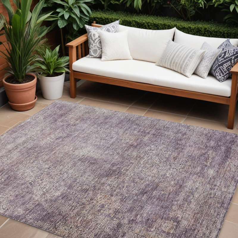 Tapis extérieur lavable floral 10 pi x 14 pi prune et lavande