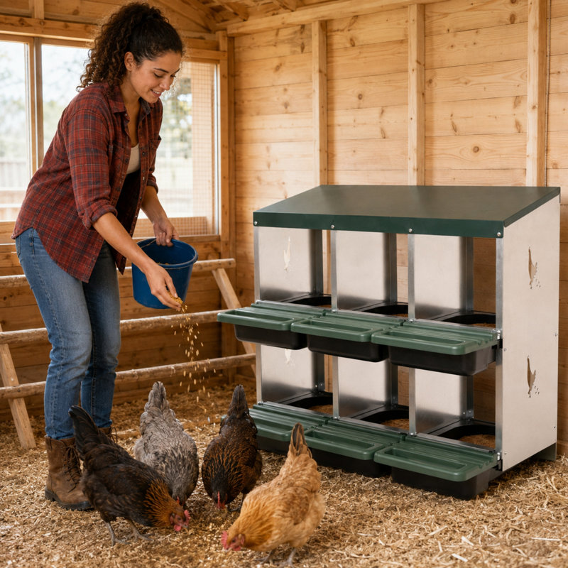 Nichoir à poules en tôle galvanisée à 6 compartiments + poulailler de jardin + sans support, avec tapis rembourré doux et couvercle vert de 0,8 mm
