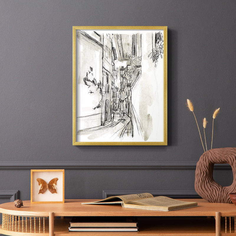 «Europe Street Sketches I», reproduction encadrée - bois massif, Or, H 28 po x l 22 po