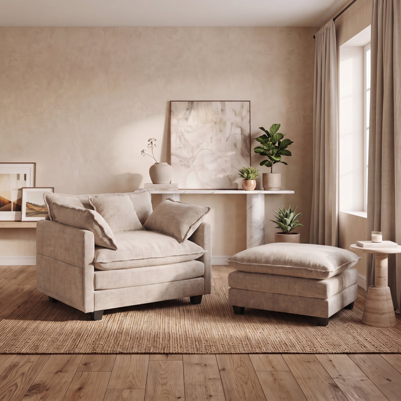Fauteuil d'appoint surdimensionné en chenille 40,15 po avec repose-pieds, Khaki Chenille