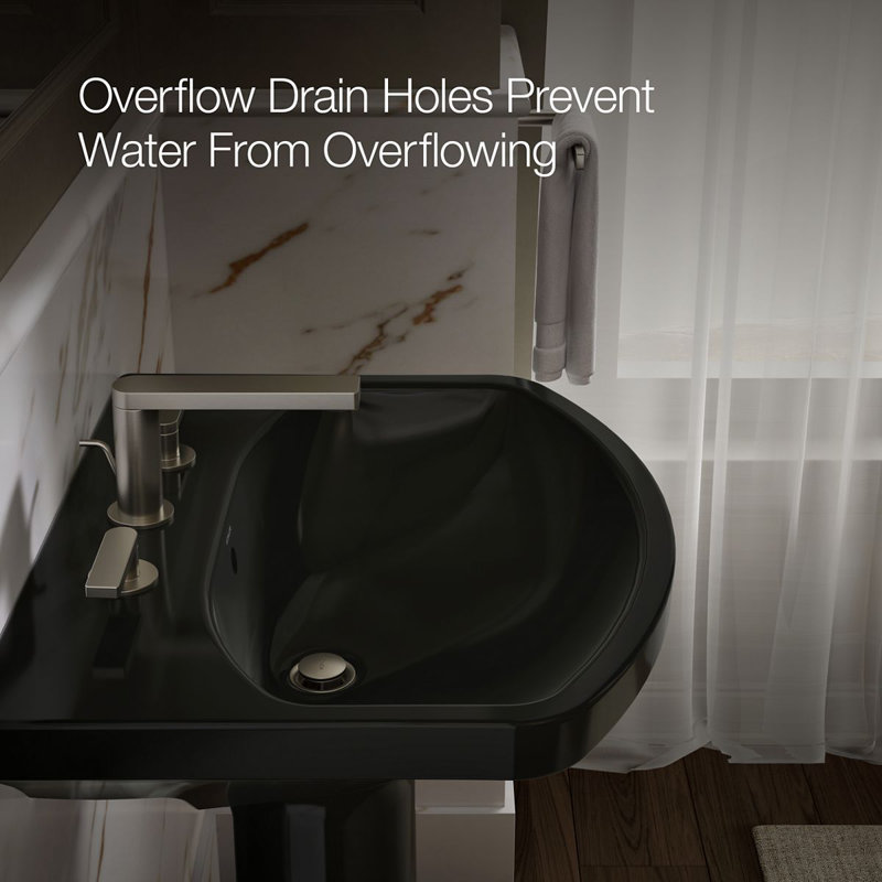 Cimarron® 26.81" Vitreous China U-Shape Pedestal Bathroom Sink with Overflow, Black , 8'' Centers