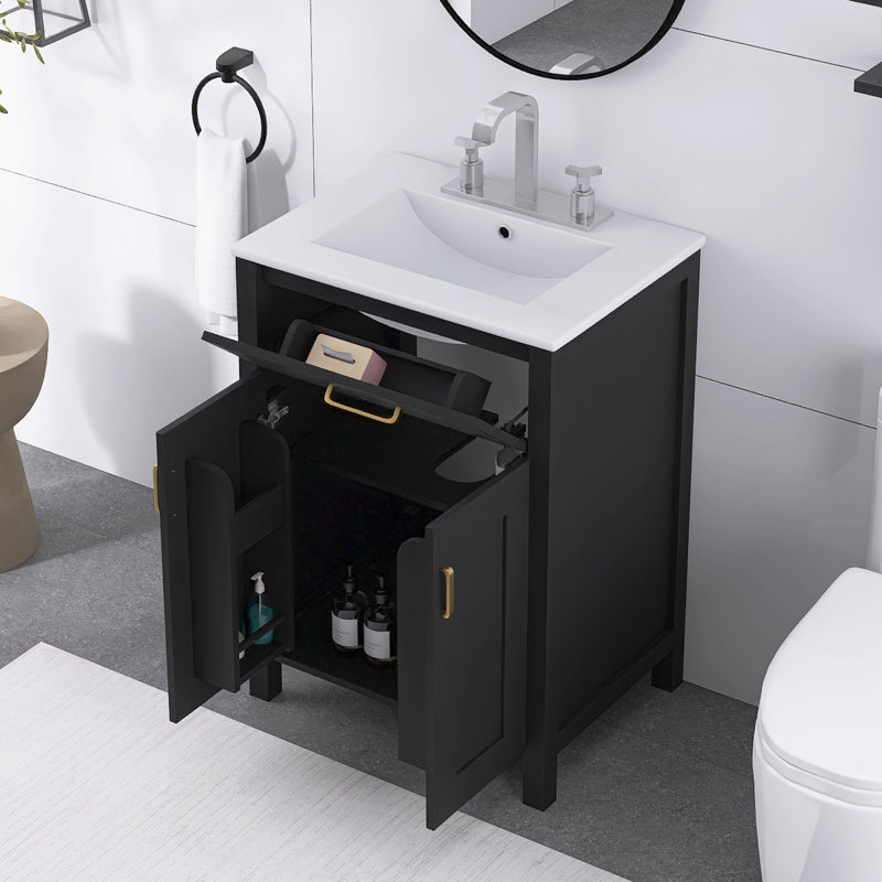 24 po X P 19 po P x 34 po Meuble-lavabo simple H noir avec lavabo en céramique