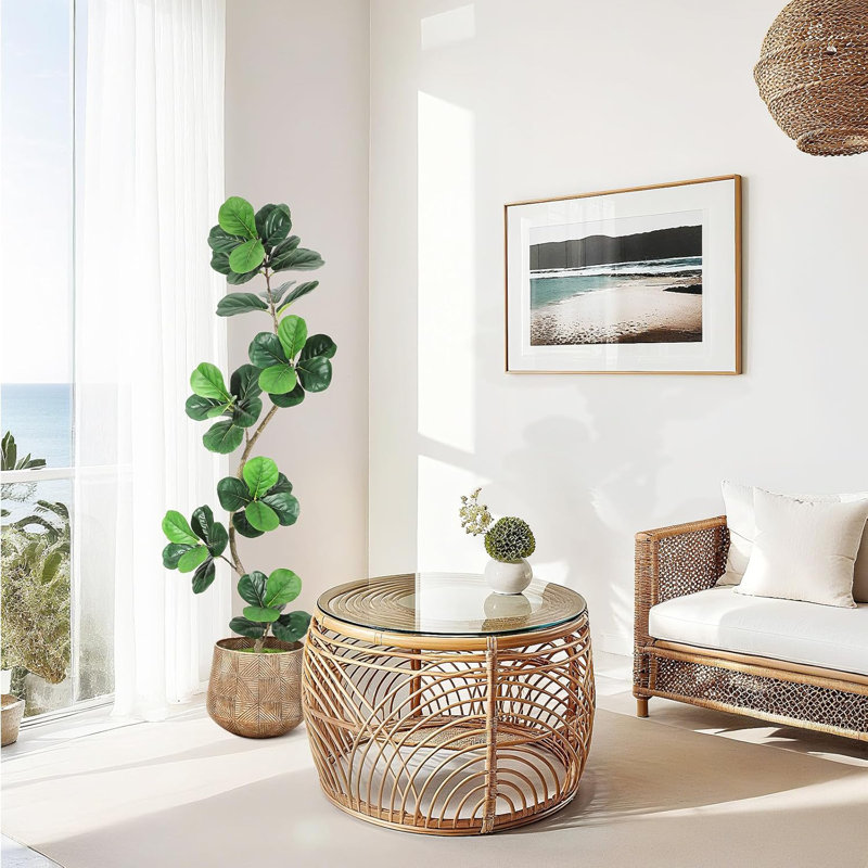 Figuier artificiel 6 pi avec pot à fleurs blanc, plante d'intérieur réaliste