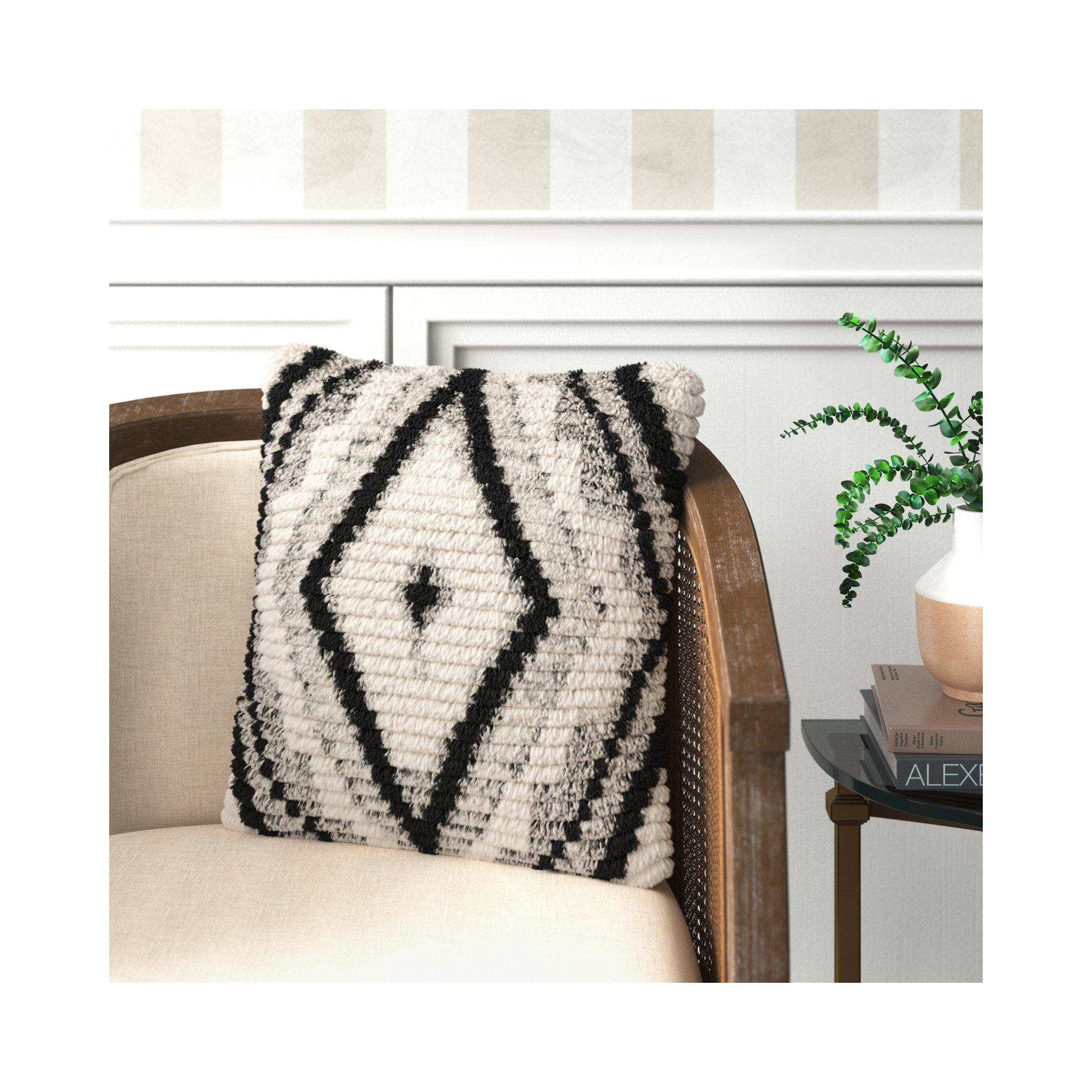 Cyan Geometric Wool Throw Pillow, Down, 22" x 22"
