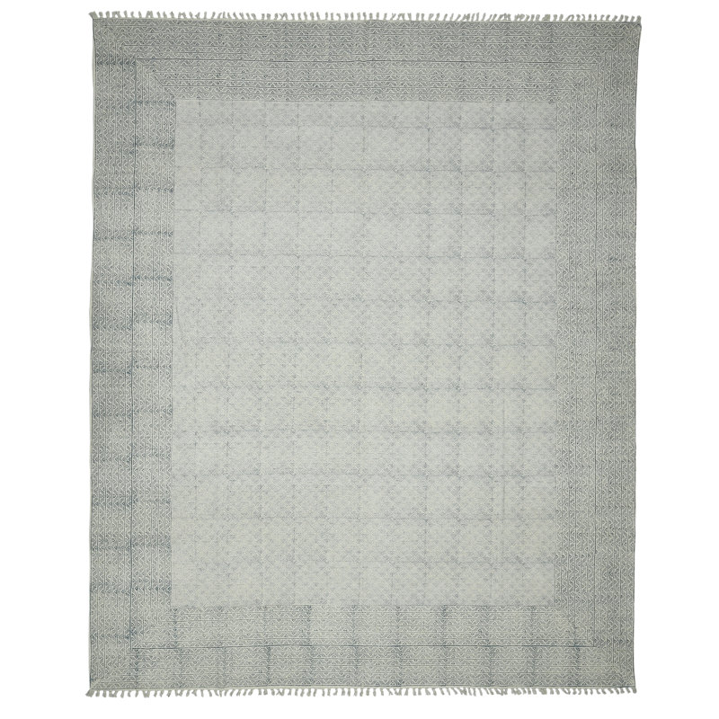 Coastal Haven Hand-Woven Blue Cotton Geometric Area Rug 8'6" x 12'