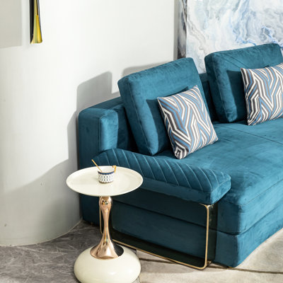 Table de bout compacte blanche - Décoration de petite pièce en métal avec flamme dorée Assemblage simple en brique Cocktail Modern Living