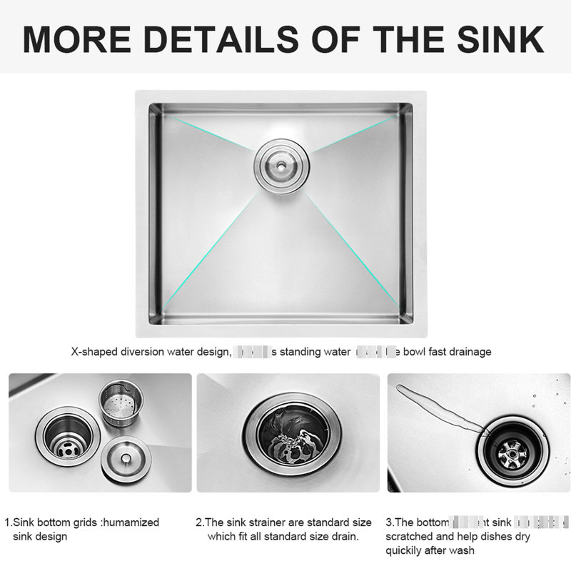 16 Gauge Kitchen Basin - 23 Inch Stainless Steel With Material And Drainage Sink Undermount 304 Drying Rack
